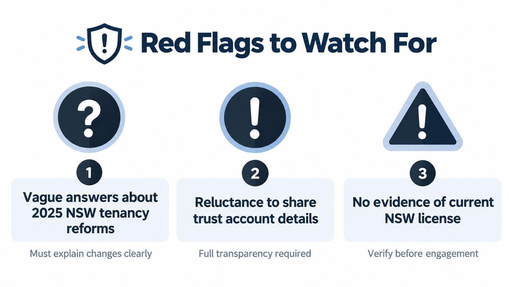 An infographic titled Red Flags to Watch For highlighting three signs of an unreliable property manager.